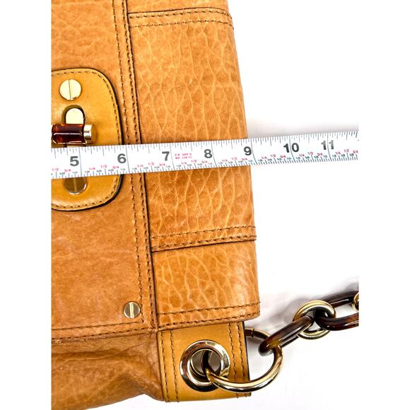 Milly NY Soft Brown Croco Pattern Leather Shoulder Bag Chain Strap Unique Clasp - Picture 14 of 16